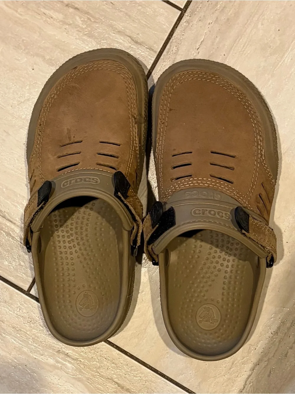 CROCS Men’s Brown Slip-On Leather-Look Clog